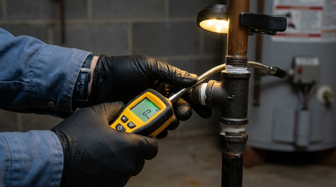 Gas leak detection with electronic sniffer by Johns Plumbing LLC in West Brookfield