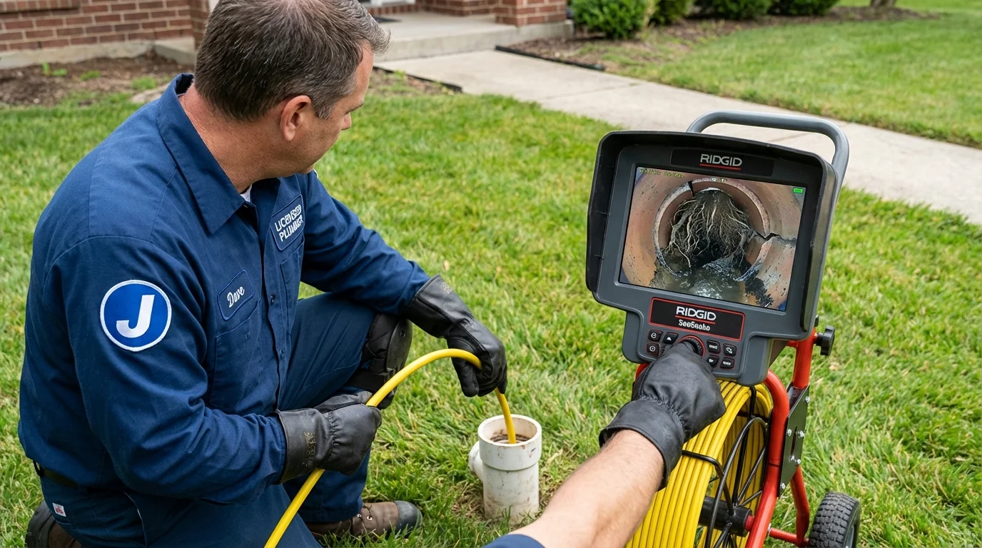 Sewer camera inspection being performed by Johns Plumbing LLC in West Brookfield